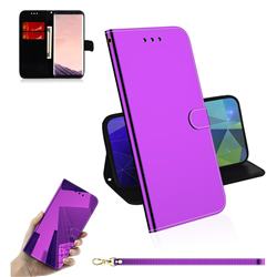 Shining Mirror Like Surface Leather Wallet Case for Samsung Galaxy S8 Plus S8+ - Purple