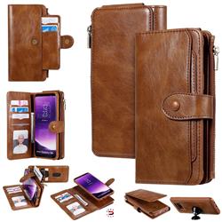 Retro Multifunction Zipper Magnetic Separable Leather Phone Case Cover for Samsung Galaxy S8 Plus S8+ - Brown