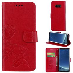 Embossing Rose Flower Leather Wallet Case for Samsung Galaxy S8 Plus S8+ - Red