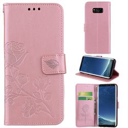 Embossing Rose Flower Leather Wallet Case for Samsung Galaxy S8 Plus S8+ - Rose Gold