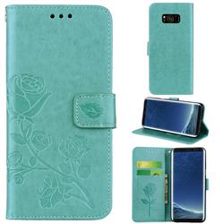 Embossing Rose Flower Leather Wallet Case for Samsung Galaxy S8 Plus S8+ - Green