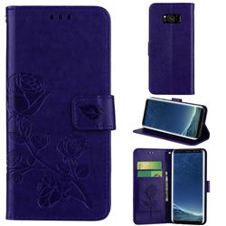 Embossing Rose Flower Leather Wallet Case for Samsung Galaxy S8 Plus S8+ - Purple