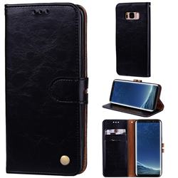 Luxury Retro Oil Wax PU Leather Wallet Phone Case for Samsung Galaxy S8 Plus S8+ - Deep Black