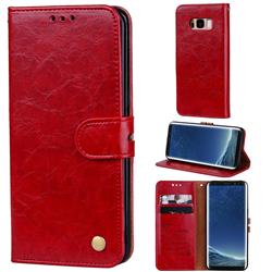 Luxury Retro Oil Wax PU Leather Wallet Phone Case for Samsung Galaxy S8 Plus S8+ - Brown Red