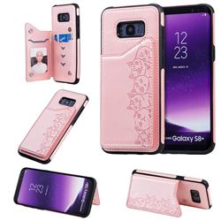 Yikatu Luxury Cute Cats Multifunction Magnetic Card Slots Stand Leather Back Cover for Samsung Galaxy S8 Plus S8+ - Rose Gold