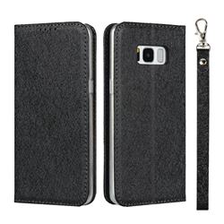Ultra Slim Magnetic Automatic Suction Silk Lanyard Leather Flip Cover for Samsung Galaxy S8 Plus S8+ - Black
