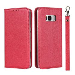 Ultra Slim Magnetic Automatic Suction Silk Lanyard Leather Flip Cover for Samsung Galaxy S8 Plus S8+ - Red