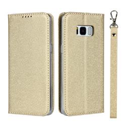 Ultra Slim Magnetic Automatic Suction Silk Lanyard Leather Flip Cover for Samsung Galaxy S8 Plus S8+ - Golden