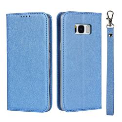 Ultra Slim Magnetic Automatic Suction Silk Lanyard Leather Flip Cover for Samsung Galaxy S8 Plus S8+ - Sky Blue