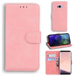 Retro Classic Skin Feel Leather Wallet Phone Case for Samsung Galaxy S8 Plus S8+ - Pink