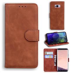 Retro Classic Skin Feel Leather Wallet Phone Case for Samsung Galaxy S8 Plus S8+ - Brown