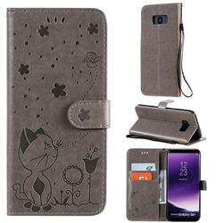 Embossing Bee and Cat Leather Wallet Case for Samsung Galaxy S8 Plus S8+ - Gray