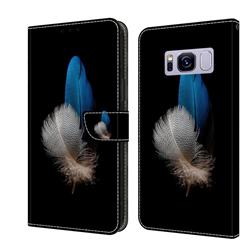 White Blue Feathers Crystal PU Leather Protective Wallet Case Cover for Samsung Galaxy S8 Plus S8+