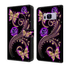 Purple Flower Butterfly Crystal PU Leather Protective Wallet Case Cover for Samsung Galaxy S8 Plus S8+