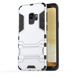 Armor Premium Tactical Grip Kickstand Shockproof Dual Layer Rugged Hard Cover for Samsung Galaxy S9 - Silver