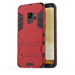 Armor Premium Tactical Grip Kickstand Shockproof Dual Layer Rugged Hard Cover for Samsung Galaxy S9 - Wine Red