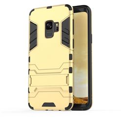 Armor Premium Tactical Grip Kickstand Shockproof Dual Layer Rugged Hard Cover for Samsung Galaxy S9 - Golden