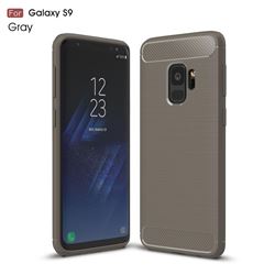 Luxury Carbon Fiber Brushed Wire Drawing Silicone TPU Back Cover for Samsung Galaxy S9 - Gray