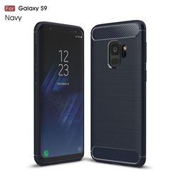 Luxury Carbon Fiber Brushed Wire Drawing Silicone TPU Back Cover for Samsung Galaxy S9 - Navy