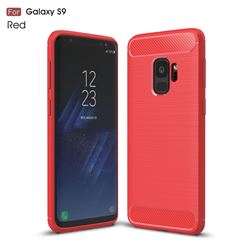 Luxury Carbon Fiber Brushed Wire Drawing Silicone TPU Back Cover for Samsung Galaxy S9 - Red