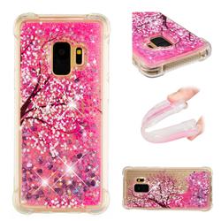 Pink Cherry Blossom Dynamic Liquid Glitter Sand Quicksand Star TPU Case for Samsung Galaxy S9