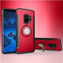 Armor Anti Drop Carbon PC + Silicon Invisible Ring Holder Phone Case for Samsung Galaxy S9 - Red