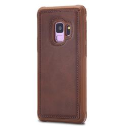 Luxury Shatter-resistant Leather Coated Phone Back Cover for Samsung Galaxy S9 - Coffee
