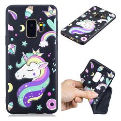 Candy Unicorn 3D Embossed Relief Black TPU Cell Phone Back Cover for Samsung Galaxy S9