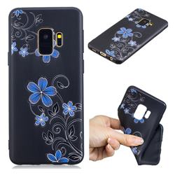 Little Blue Flowers 3D Embossed Relief Black TPU Cell Phone Back Cover for Samsung Galaxy S9