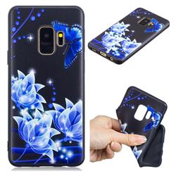 Blue Butterfly 3D Embossed Relief Black TPU Cell Phone Back Cover for Samsung Galaxy S9