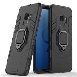 Black Panther Armor Metal Ring Grip Shockproof Dual Layer Rugged Hard Cover for Samsung Galaxy S9 - Black