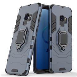 Black Panther Armor Metal Ring Grip Shockproof Dual Layer Rugged Hard Cover for Samsung Galaxy S9 - Blue