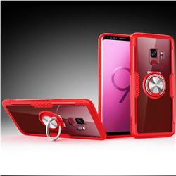 Acrylic Glass Carbon Invisible Ring Holder Phone Cover for Samsung Galaxy S9 - Charm Red