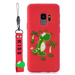 Red Dinosaur Soft Kiss Candy Hand Strap Silicone Case for Samsung Galaxy S9