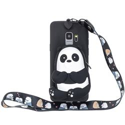 Cute Panda Neck Lanyard Zipper Wallet Silicone Case for Samsung Galaxy S9