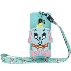 Blue Elephant Neck Lanyard Zipper Wallet Silicone Case for Samsung Galaxy S9