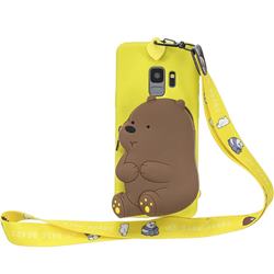 Yellow Bear Neck Lanyard Zipper Wallet Silicone Case for Samsung Galaxy S9