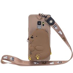 Brown Bear Neck Lanyard Zipper Wallet Silicone Case for Samsung Galaxy S9