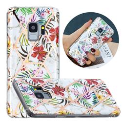 Tropical Rainforest Flower Painted Marble Electroplating Protective Case for Samsung Galaxy S9