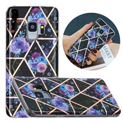 Black Flower Painted Marble Electroplating Protective Case for Samsung Galaxy S9