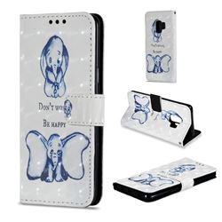 Be Happy Elephant 3D Painted Leather Wallet Case for Samsung Galaxy S9