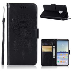 Intricate Embossing Owl Campanula Leather Wallet Case for Samsung Galaxy S9 - Black