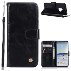 Luxury Retro Leather Wallet Case for Samsung Galaxy S9 - Black