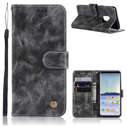 Luxury Retro Leather Wallet Case for Samsung Galaxy S9 - Gray