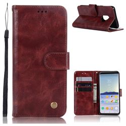 Luxury Retro Leather Wallet Case for Samsung Galaxy S9 - Wine Red