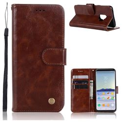 Luxury Retro Leather Wallet Case for Samsung Galaxy S9 - Brown