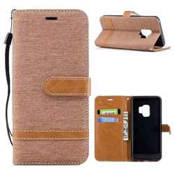 Jeans Cowboy Denim Leather Wallet Case for Samsung Galaxy S9 - Brown