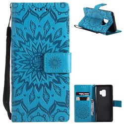 Embossing Sunflower Leather Wallet Case for Samsung Galaxy S9 - Blue