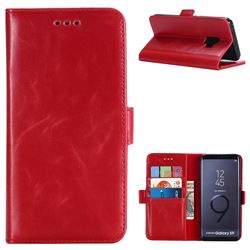 Luxury Crazy Horse PU Leather Wallet Case for Samsung Galaxy S9 - Red