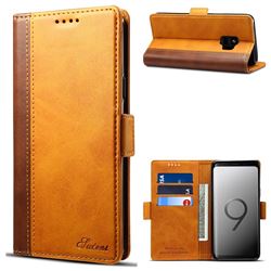 Suteni Calf Stripe Dual Color Leather Wallet Flip Case for Samsung Galaxy S9 - Khaki